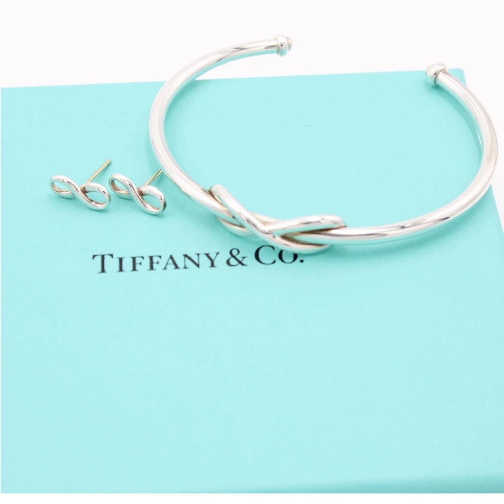 Tiffany & Co. Silver Infinity Cuff Bracelet and Earrings Set